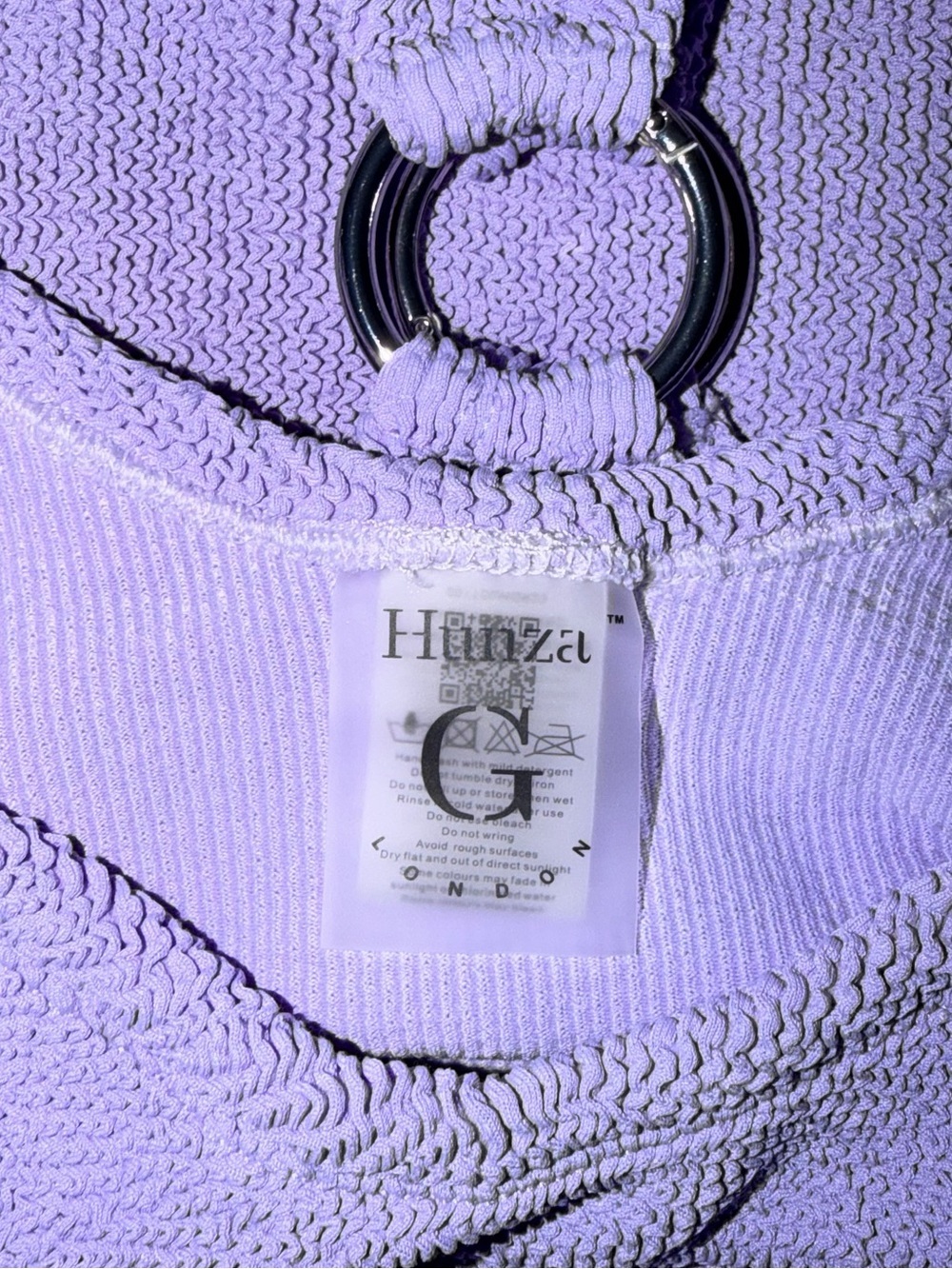 New Hunza G Dress Pretty Woman Lilac Purple Mini Loop Silver Crinkle One Size - Picture 3 of 7
